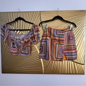 Urban Outfitters Multicolor Patterned Two-Piece Set (Mini Skirt & Cropped Top)